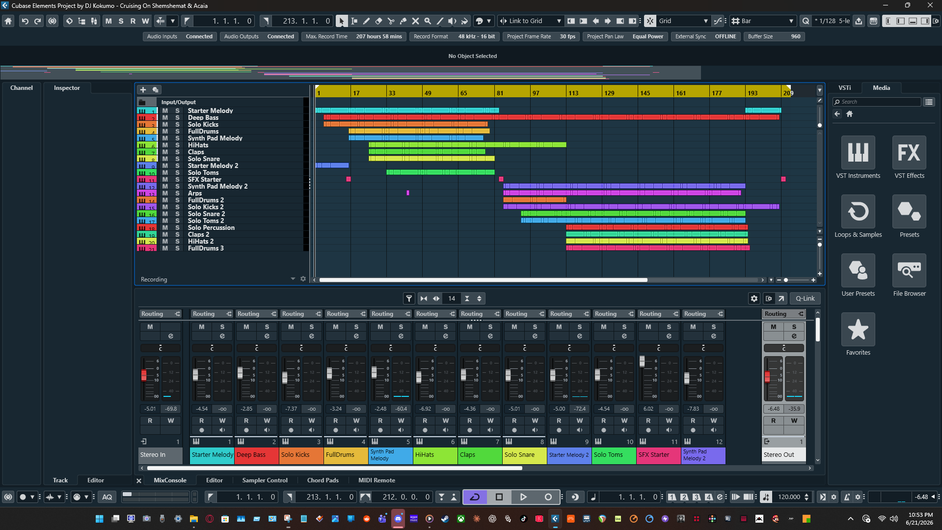 DAW session screenshot from June 21, 2026