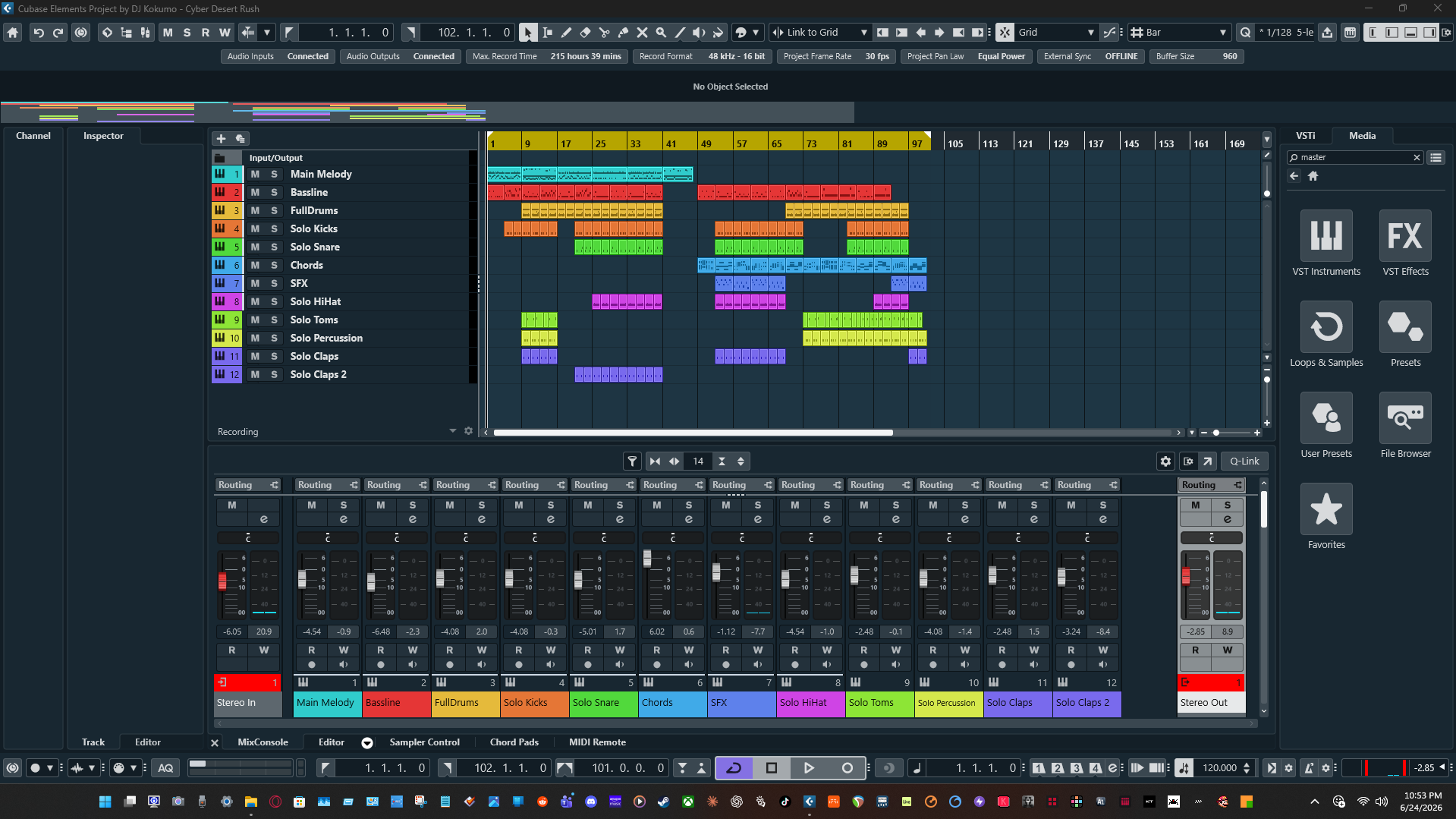 DAW session screenshot from June 24, 2026