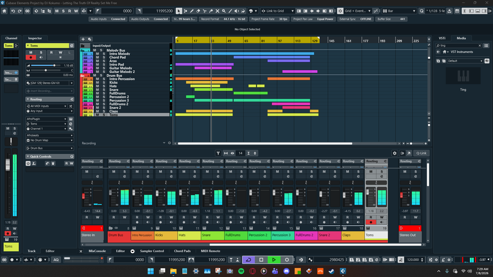 DAW session screenshot from July 8, 2026